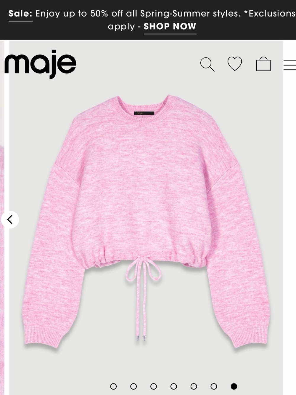 Maje Pink Drawstring Hem Cropped Sweatshirt